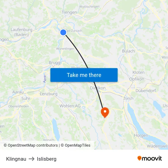 Klingnau to Islisberg map
