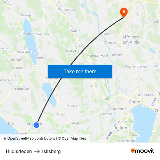Hildisrieden to Islisberg map