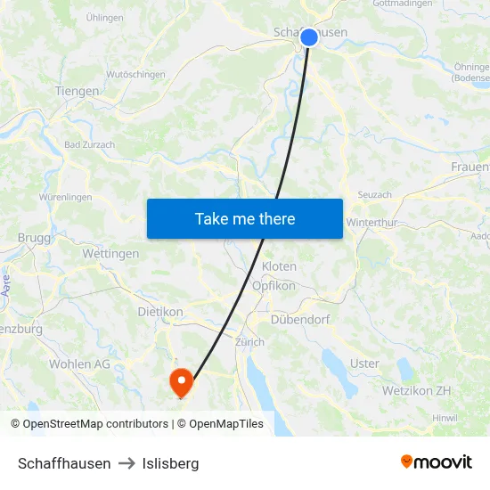 Schaffhausen to Islisberg map