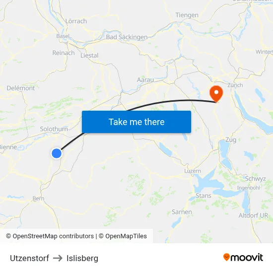 Utzenstorf to Islisberg map