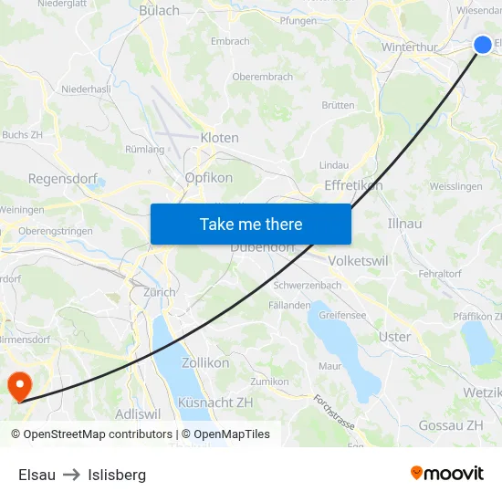 Elsau to Islisberg map