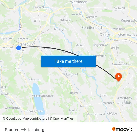 Staufen to Islisberg map