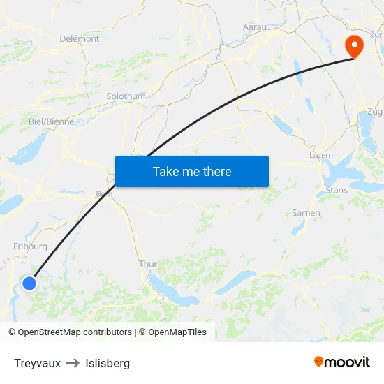 Treyvaux to Islisberg map