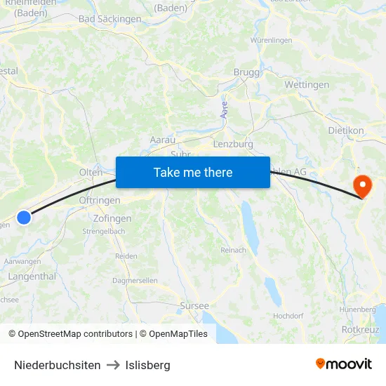 Niederbuchsiten to Islisberg map