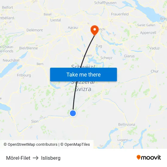Mörel-Filet to Islisberg map