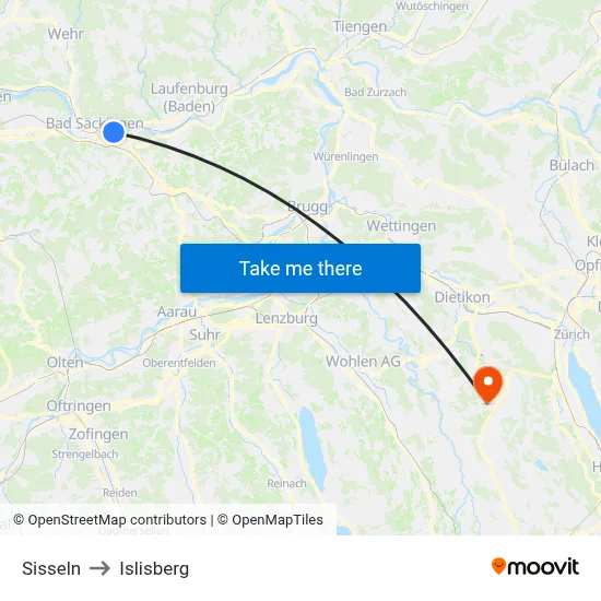 Sisseln to Islisberg map