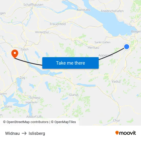 Widnau to Islisberg map