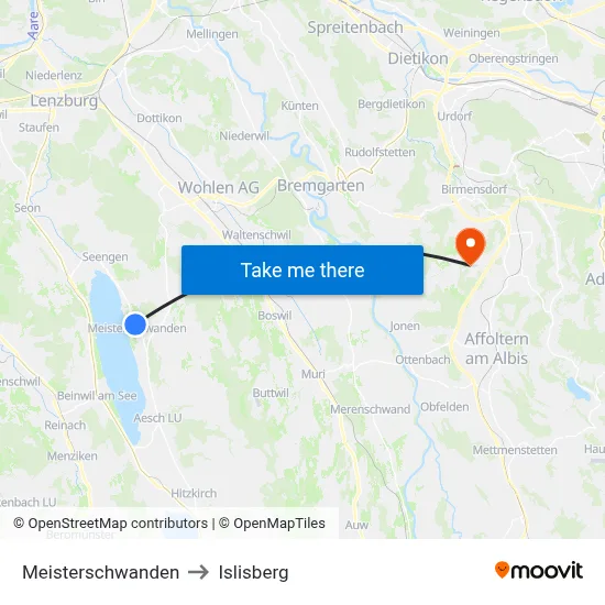 Meisterschwanden to Islisberg map
