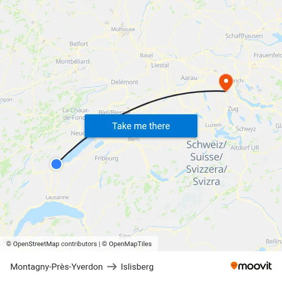 Montagny-Près-Yverdon to Islisberg map