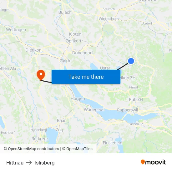 Hittnau to Islisberg map