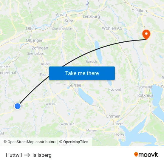 Huttwil to Islisberg map
