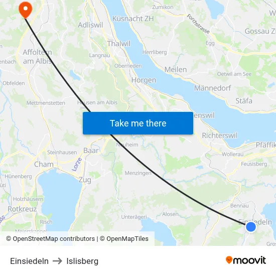 Einsiedeln to Islisberg map