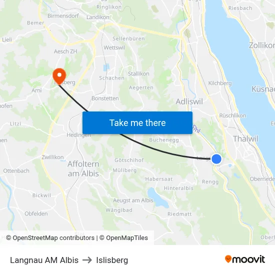 Langnau AM Albis to Islisberg map