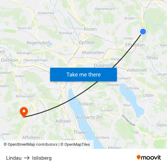 Lindau to Islisberg map