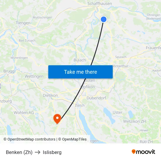 Benken (Zh) to Islisberg map