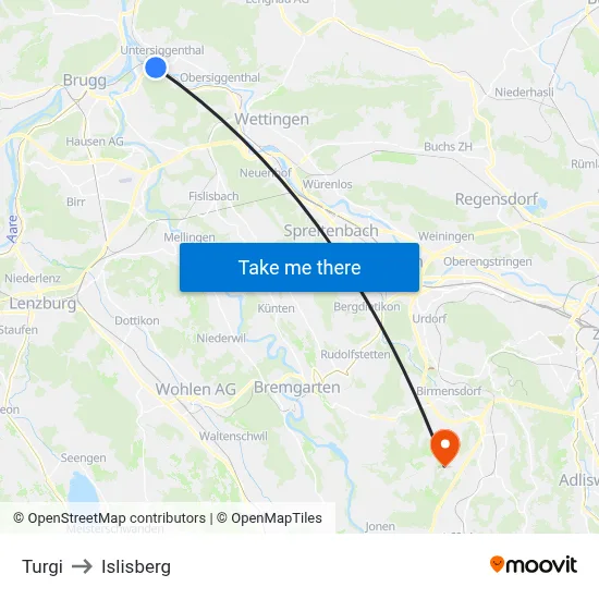 Turgi to Islisberg map