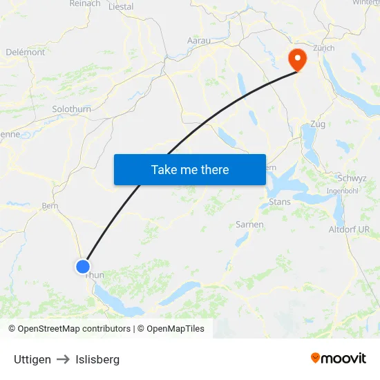 Uttigen to Islisberg map