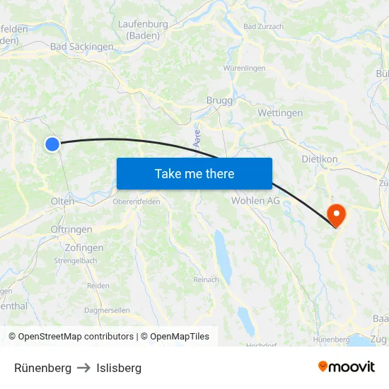 Rünenberg to Islisberg map