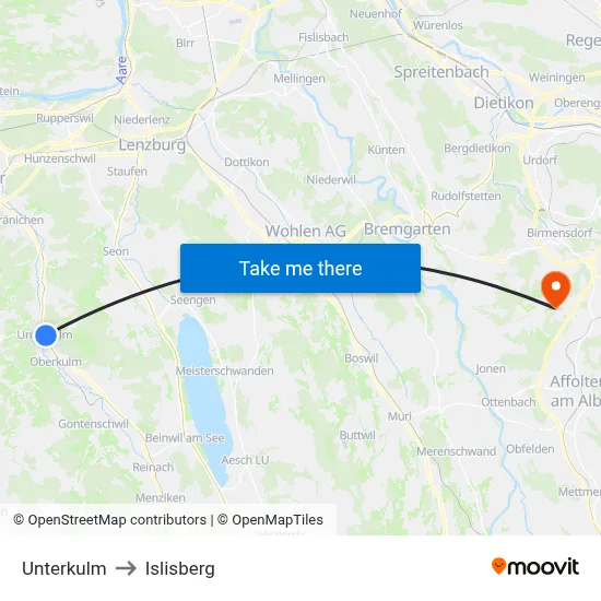 Unterkulm to Islisberg map