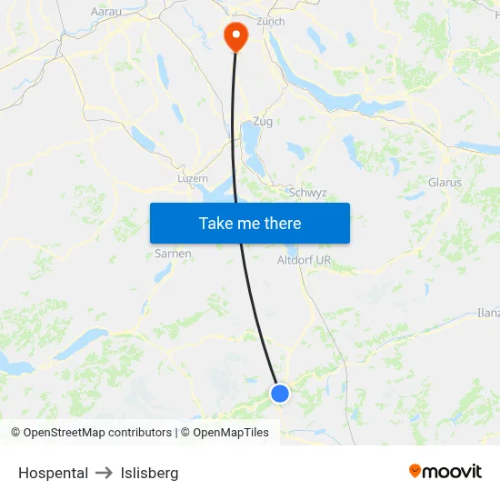 Hospental to Islisberg map