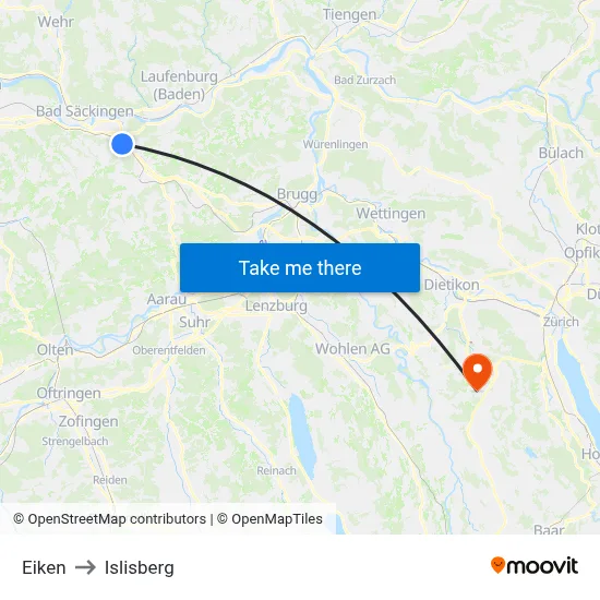 Eiken to Islisberg map