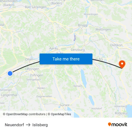 Neuendorf to Islisberg map