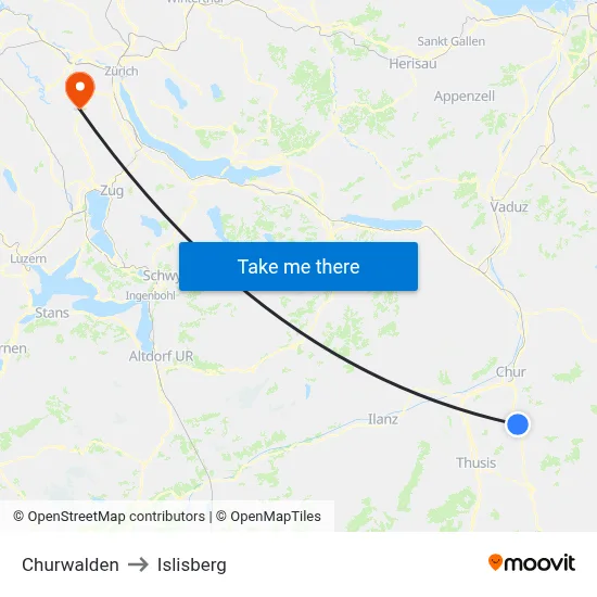 Churwalden to Islisberg map