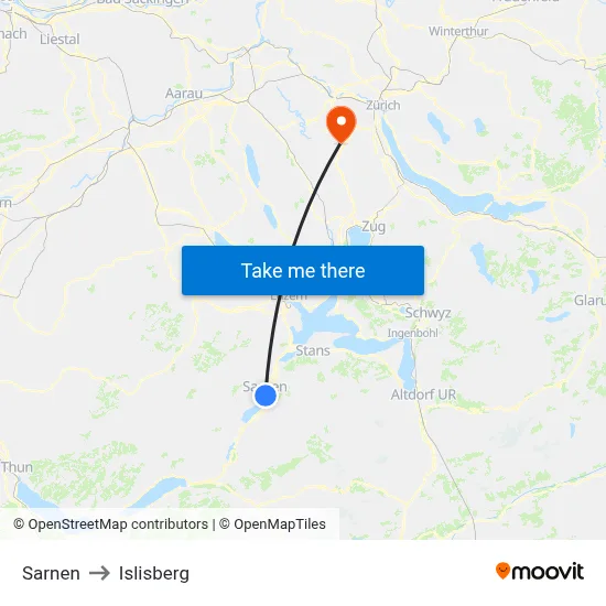 Sarnen to Islisberg map