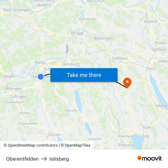 Oberentfelden to Islisberg map
