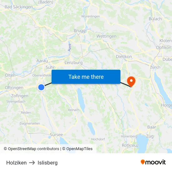Holziken to Islisberg map