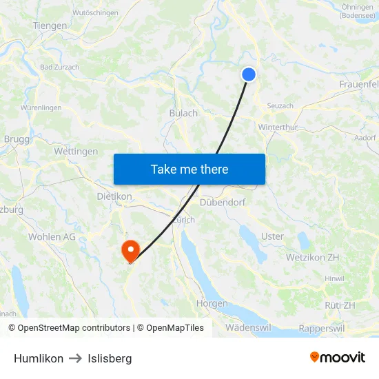 Humlikon to Islisberg map