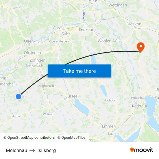 Melchnau to Islisberg map
