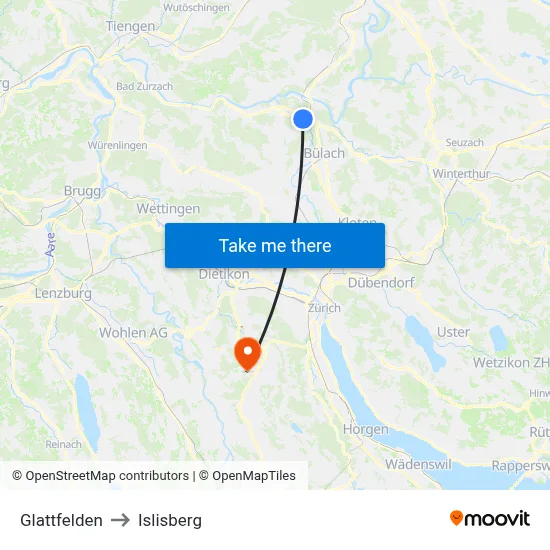 Glattfelden to Islisberg map