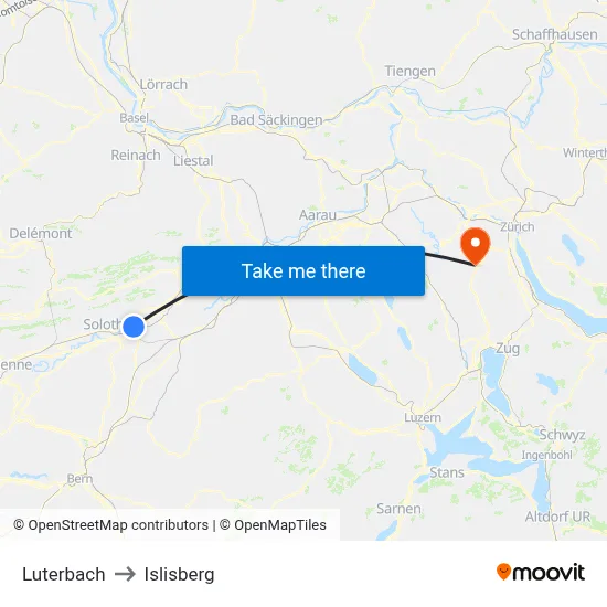Luterbach to Islisberg map