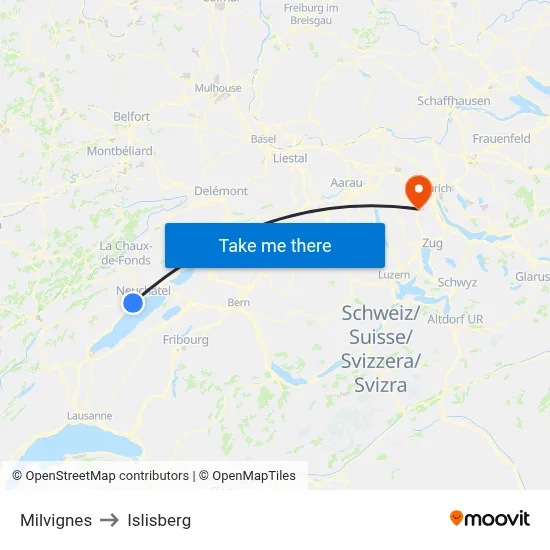Milvignes to Islisberg map