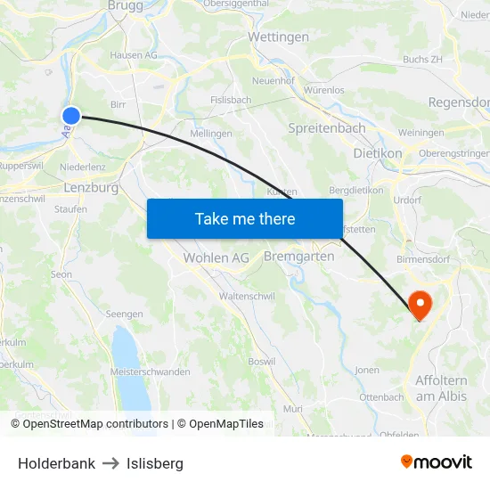 Holderbank to Islisberg map