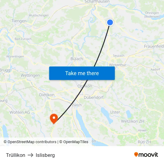 Trüllikon to Islisberg map