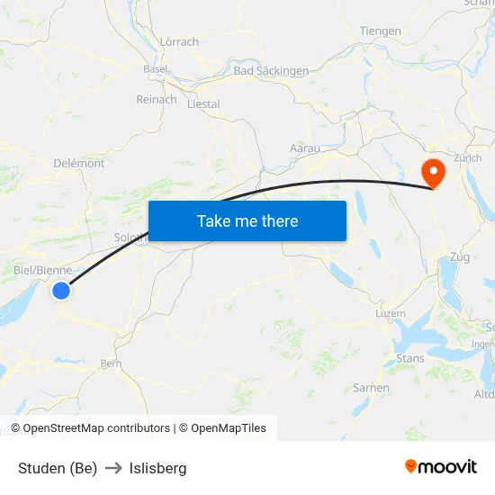 Studen (Be) to Islisberg map