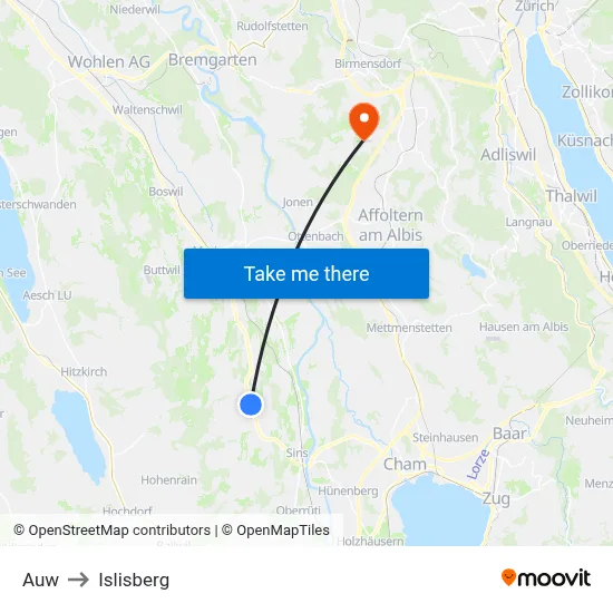 Auw to Islisberg map