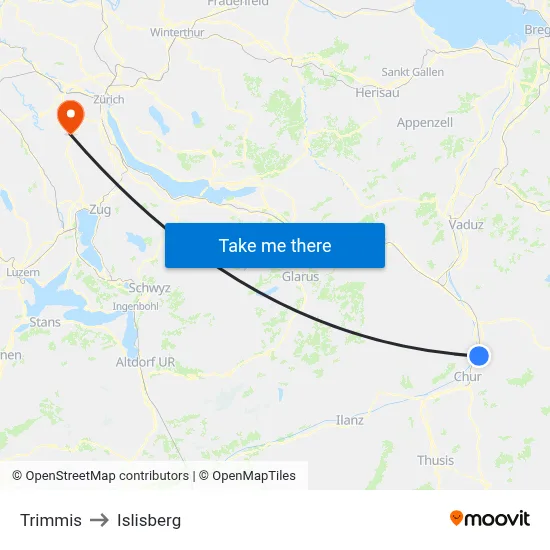 Trimmis to Islisberg map