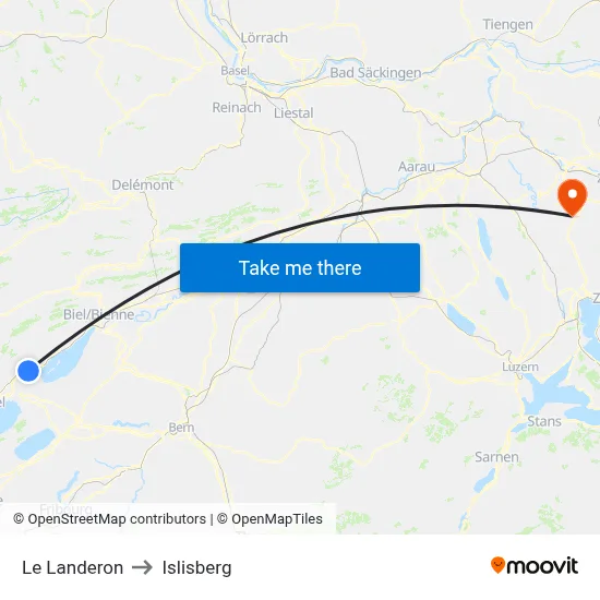 Le Landeron to Islisberg map