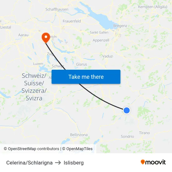 Celerina/Schlarigna to Islisberg map