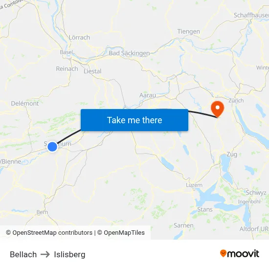 Bellach to Islisberg map