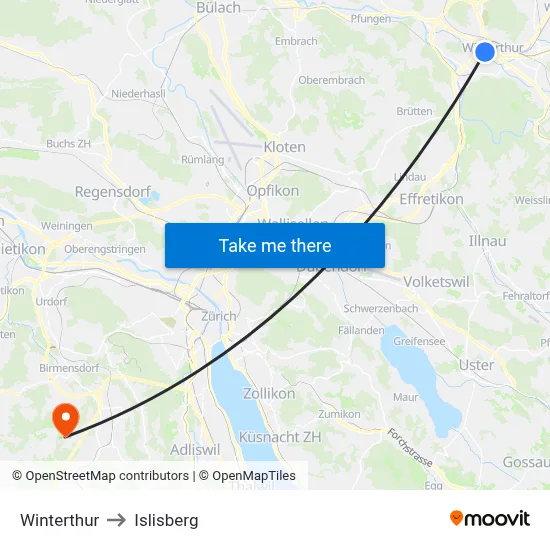 Winterthur to Islisberg map