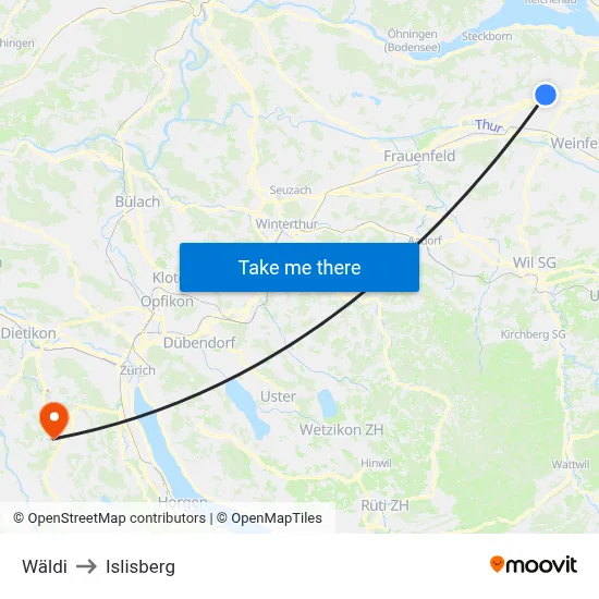 Wäldi to Islisberg map