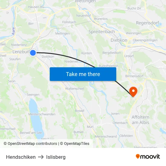 Hendschiken to Islisberg map
