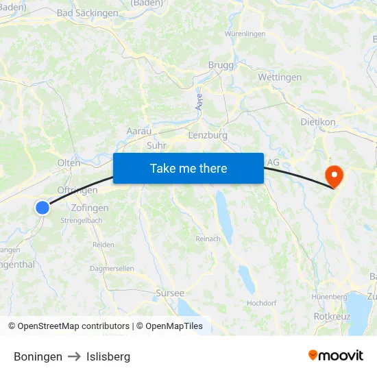 Boningen to Islisberg map