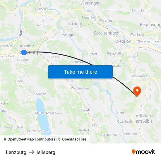 Lenzburg to Islisberg map