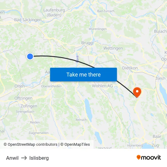Anwil to Islisberg map