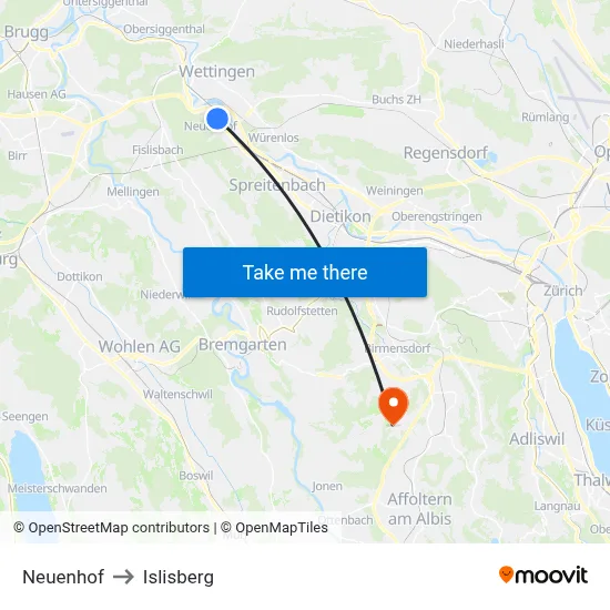 Neuenhof to Islisberg map